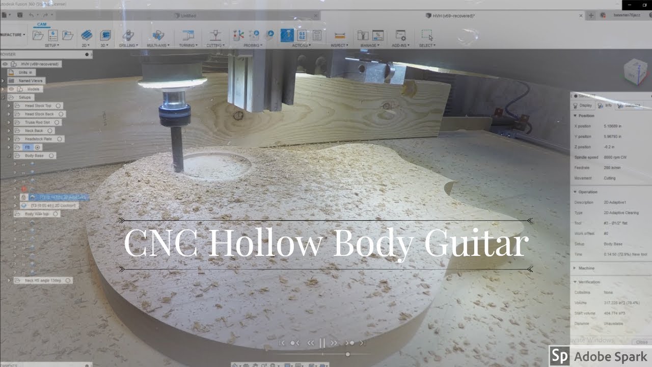 CNC Semi Holow Body Guitar| Fusion 360 CAM