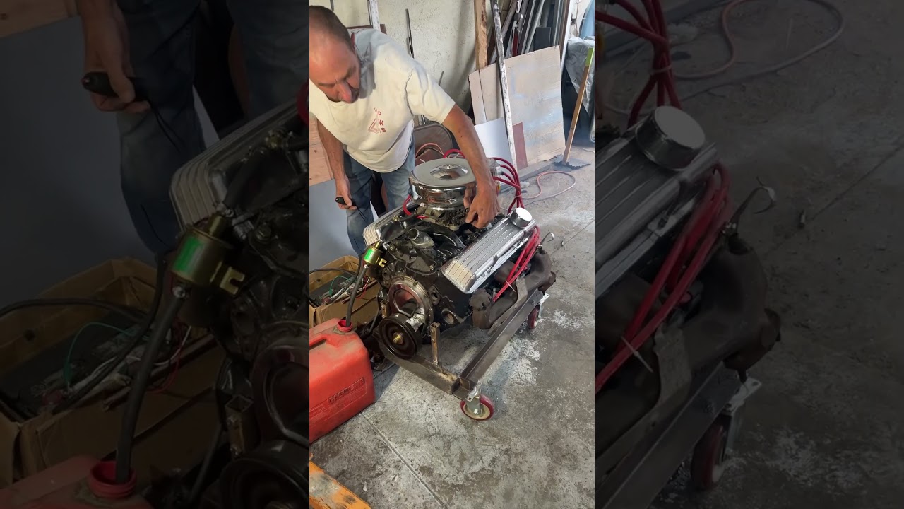 283 small block Chevy open headers on run stand 