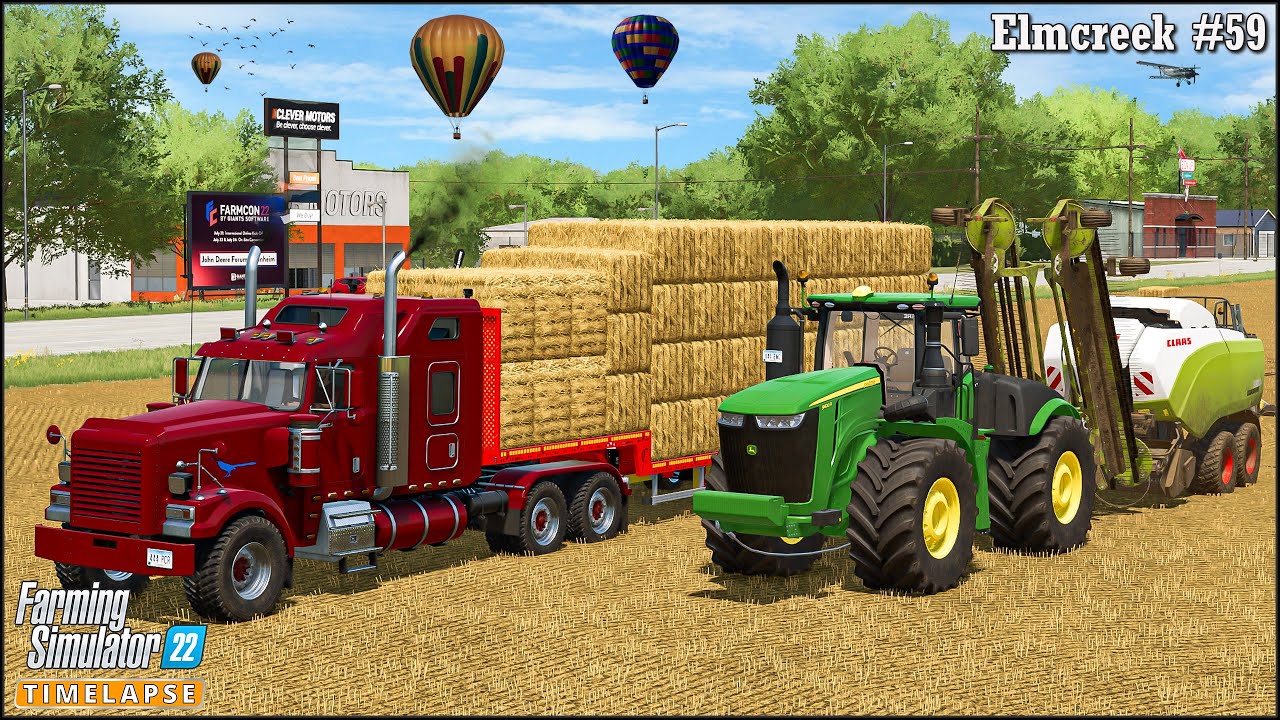 #FarmingSimulator22🔹Harvesting 10h of Oat. Making, Hauling & Selling Straw Bales🔹#Elmcreek Ep.59🔹#4K