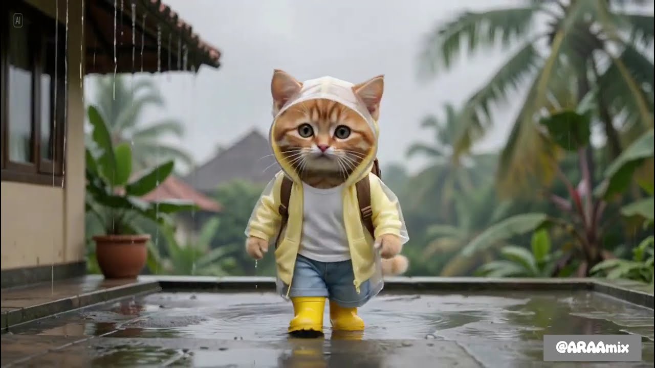 Cutest Rain Walk Ever #ai #cat #kitten #rain #cozyvibes #video #ytvideo 