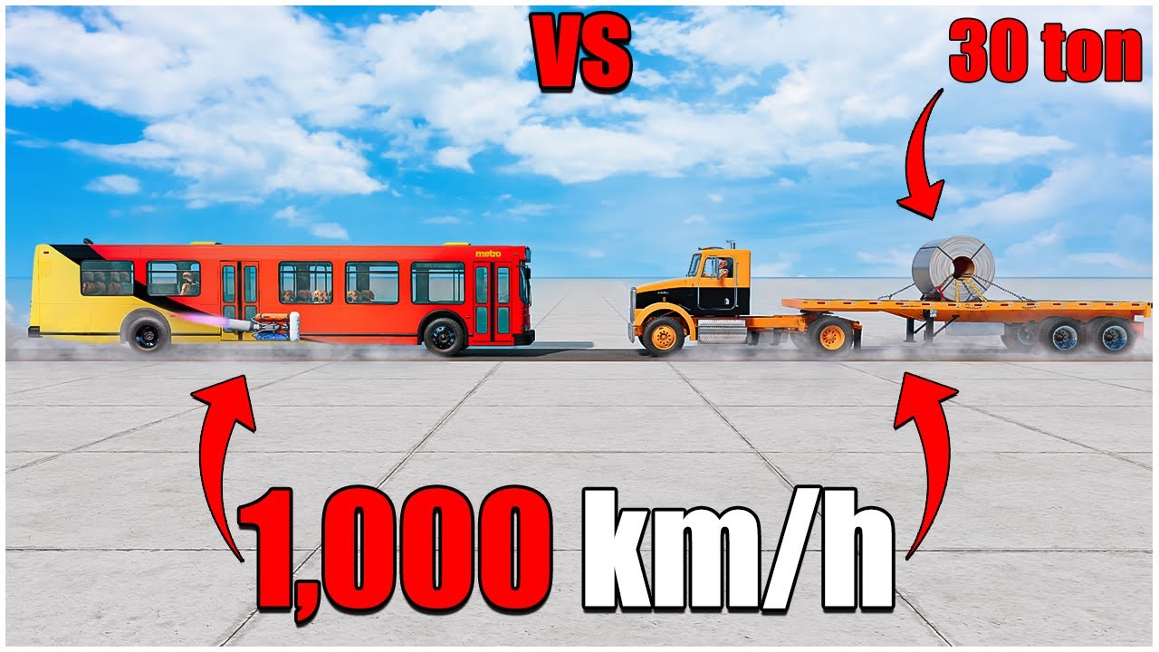BeamNG Drive v0.32 | Gavril T-Series Steel Coil Trailer VS BUS Full Dummy 1,000 km/h | car torture