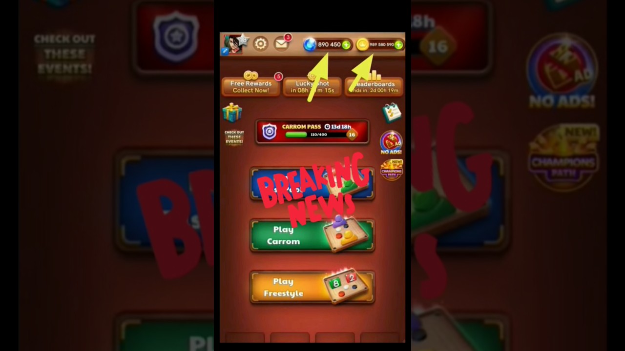 unlimited coins and gems in carrom pool #freefire #selfiegamers #gaming #gamingsquad #trendinggamer