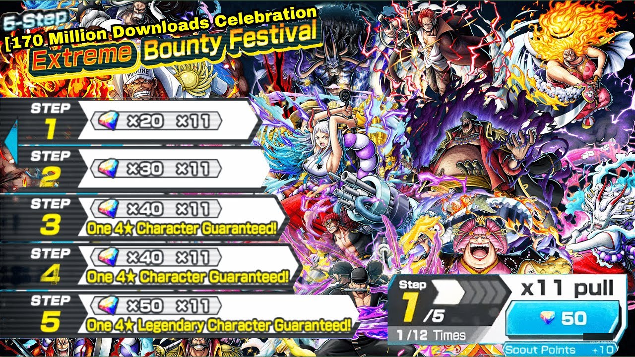 5000 драгоценных камней на баннере 14 EX FEATURED для призыва One Piece Bounty Rush