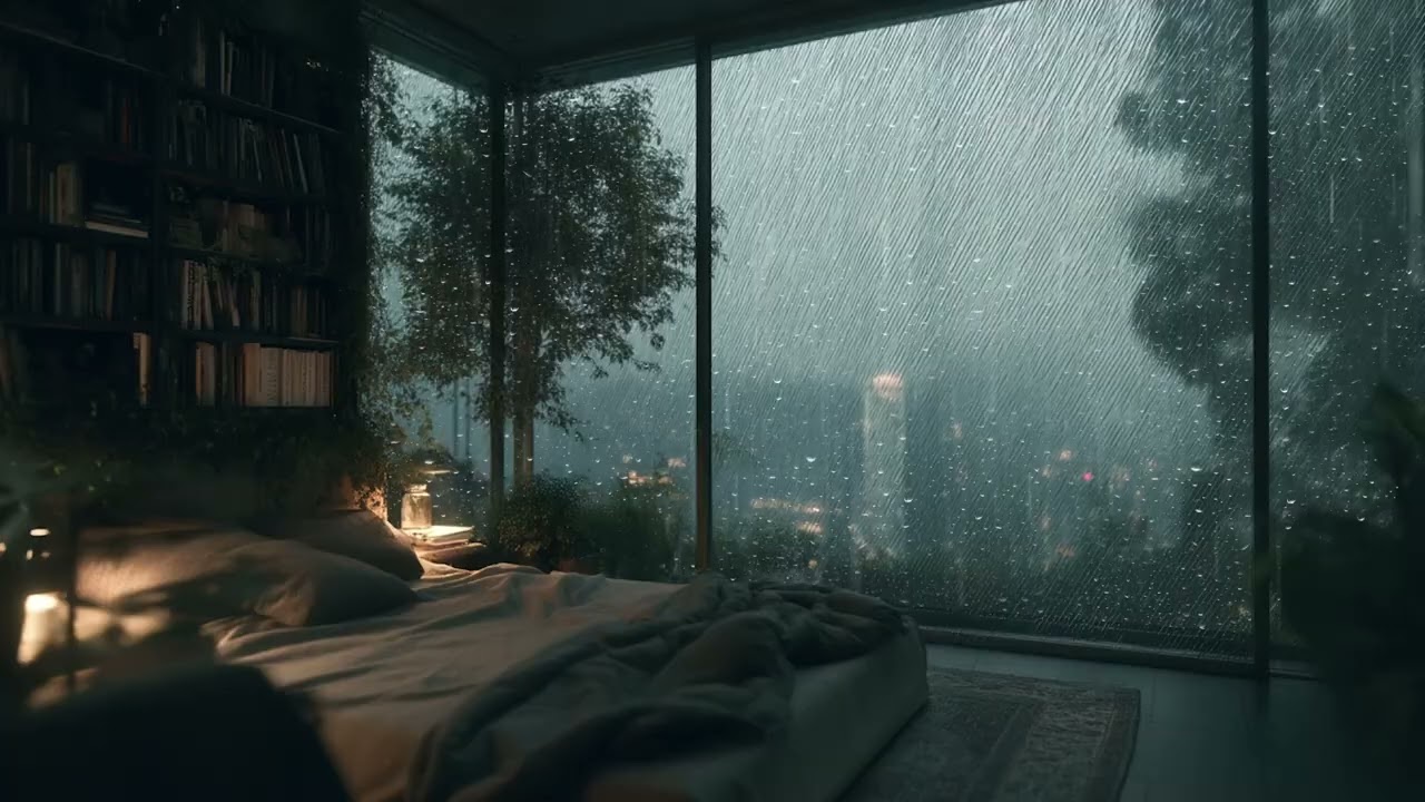 Watching a Thunderstorm from a Glass House in the Forest | Immersive Rain Ambience