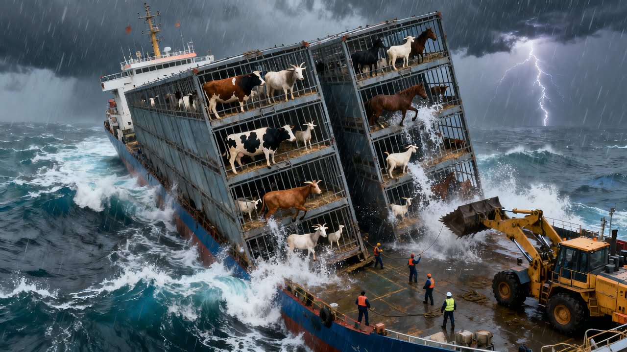 Giant cattle ship  animal carrier survival north sea storm - Crew made history save cattle onboard