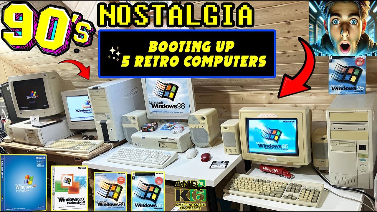 90s Nostalgia: Booting Up 5 Retro Computers with Windows 95, 98, 2000, XP, and MS-DOS!