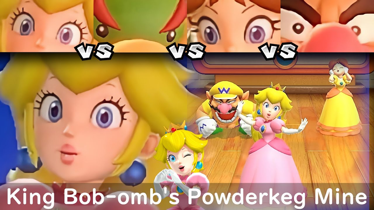 Super Mario Party Peach vs Bowser Jr vs Daisy vs Wario #88 King Bob omb's Powderkeg Mine