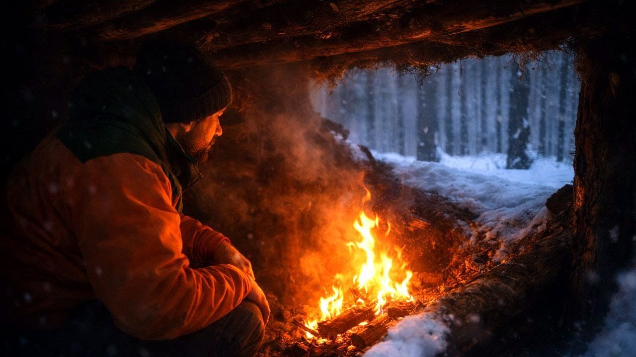 Snowy Bushcraft Survival in an Abandoned Dugout | Cold Forest Day