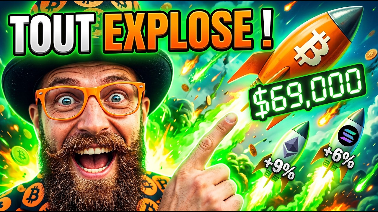 🚀EXPLOSION G&Eacute;N&Eacute;RALE CRYPTO : Le Bitcoin &agrave; 69 000 $, Ethereum +9%, Solana +6%, Ripple +6% !