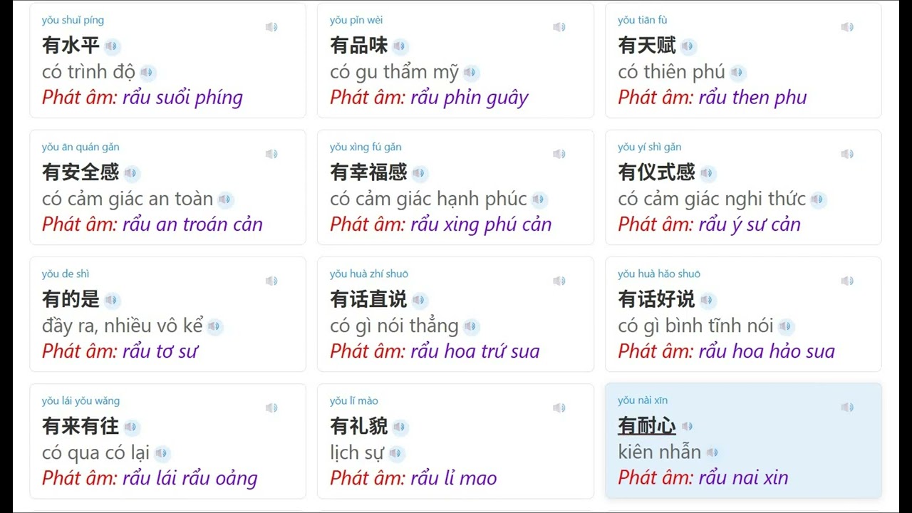 Học tiếng trung qua từ 有: luyện nói từ vựng và hội thoại có thể nghe mỗi khi ngủ