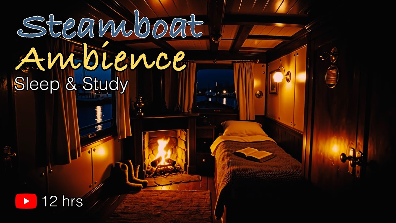 Steamboat Night Ambience | Warm Fire & Gentle Water Sounds (12 Hours)