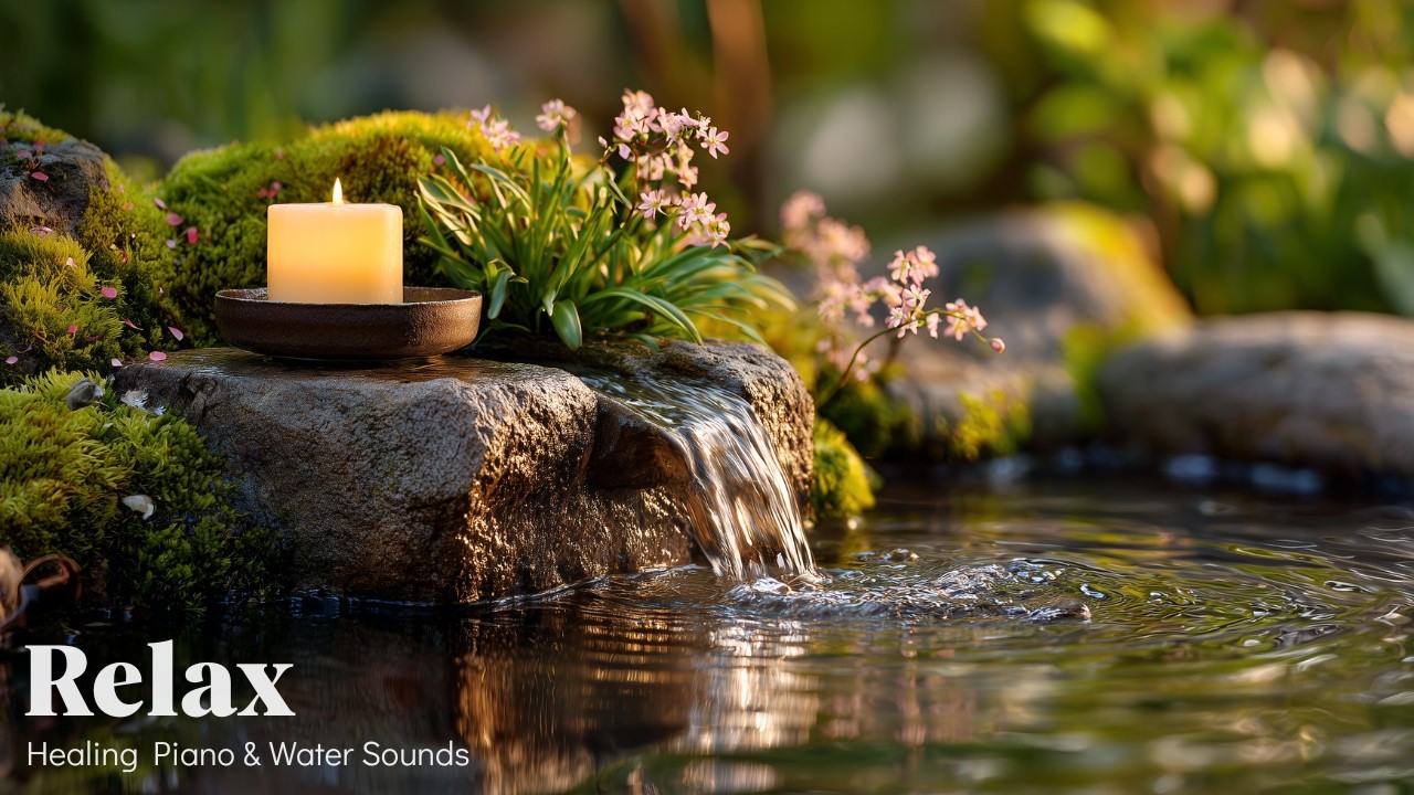 Healing Piano Music with Water Sounds in Japanese Garden🌿 Deep Sleep & Stress Relief