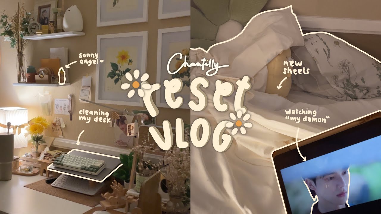 productive reset vlog 🌾 cleaning my room, organizing closet & desk, new bedding