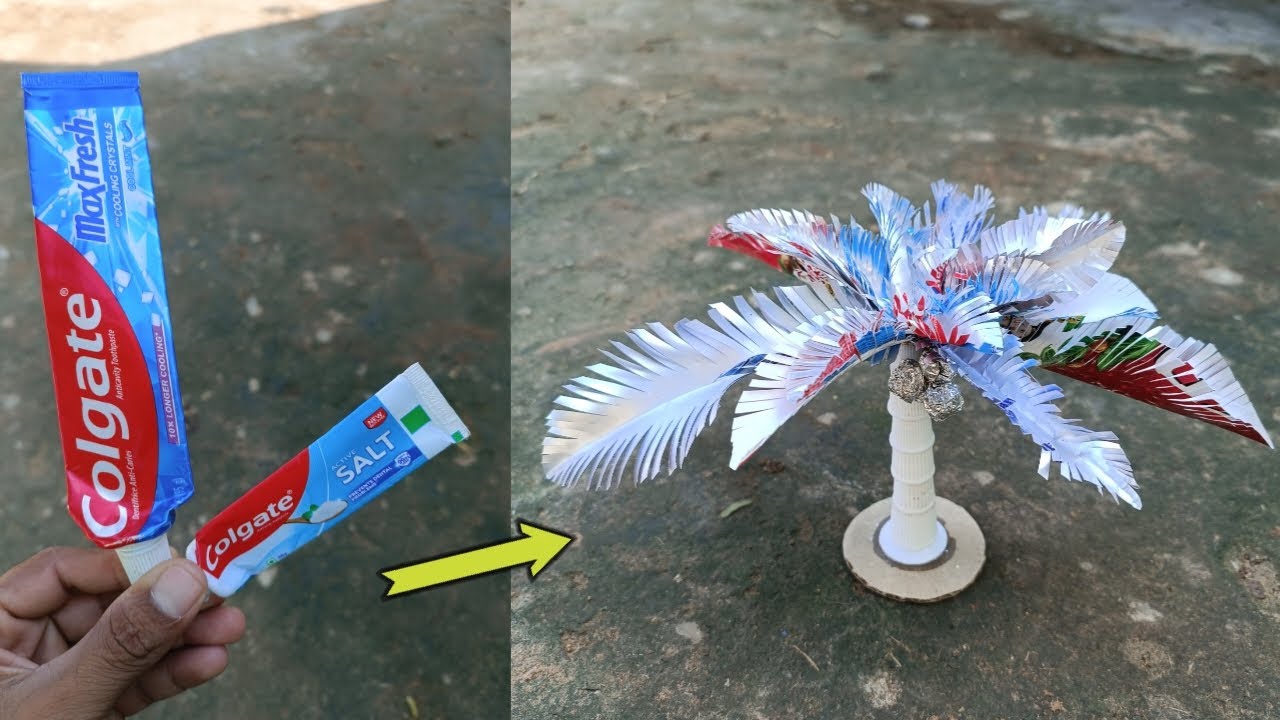 How to make coconut tree using colgate packs | toothpaste pack crafts | school projects  🌴🌴 | my7q