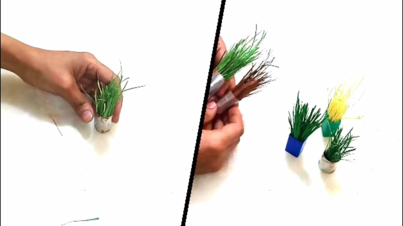 How to make paper craft grass/paper grass decoration/artificial grass craft ideas/by Nosheen Ch