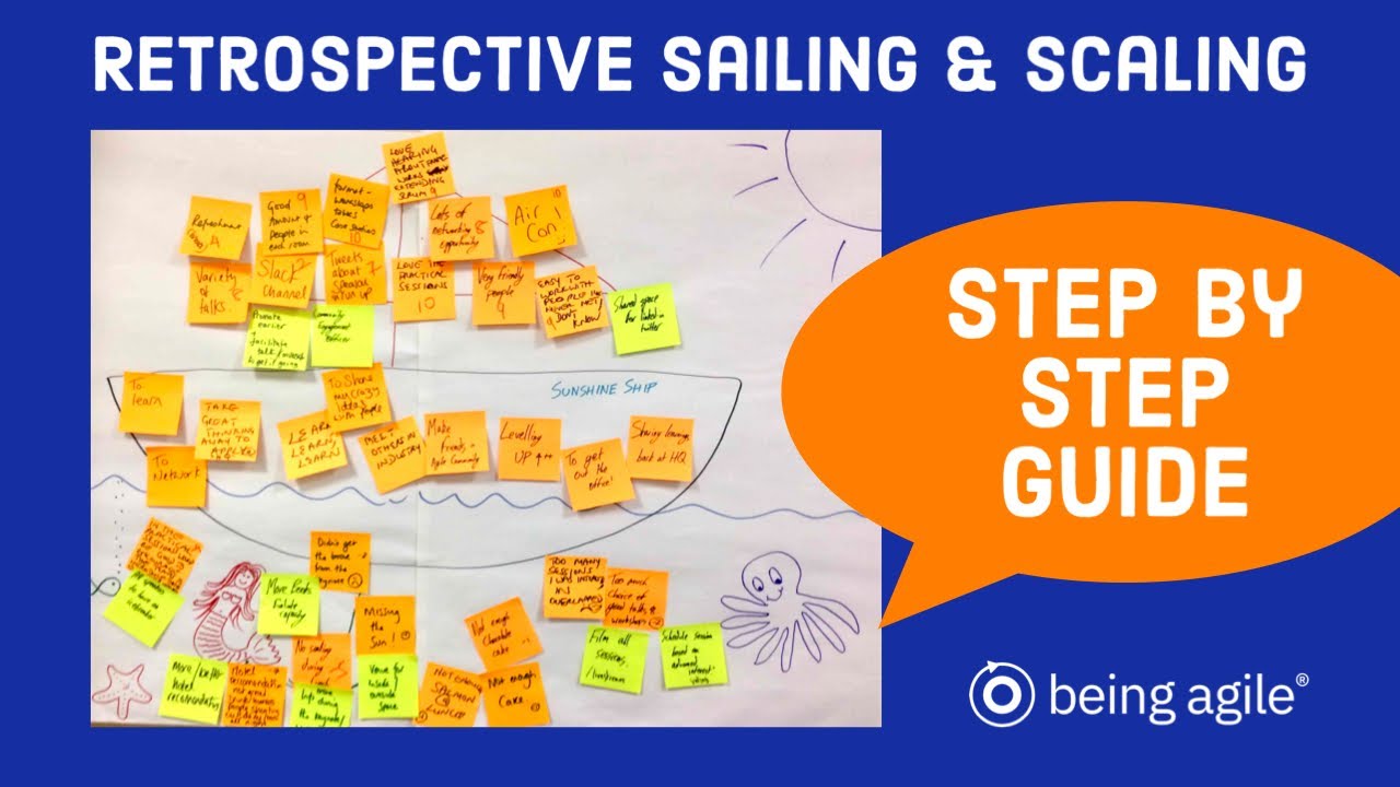 Agile Retrospective Sailboat - how to Play Retro Sailing & Scaling - Example - Conference Workshop