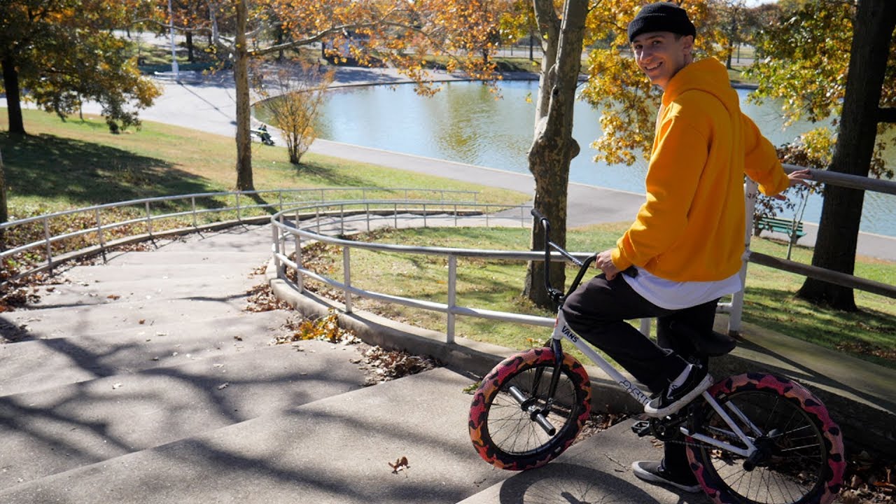 BMX VS LONG HANDRAIL (LOSER HAS TO JUMP IN THE POND!)