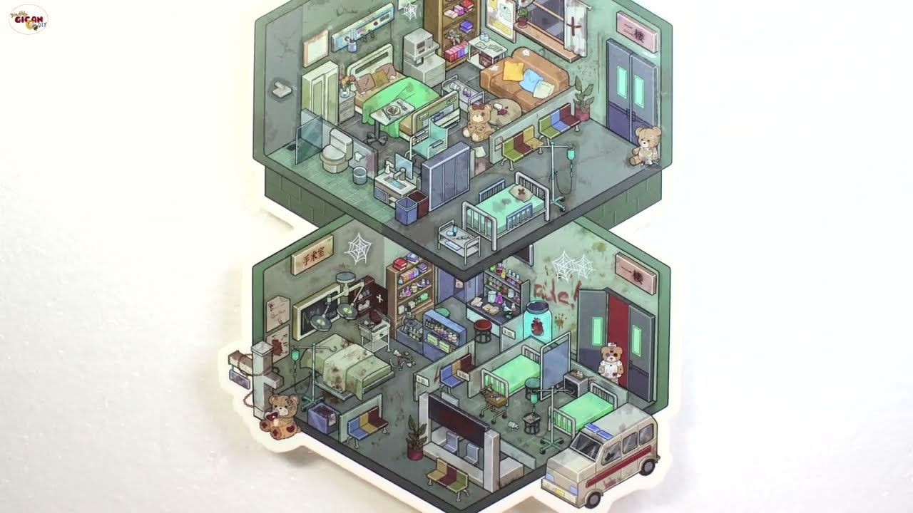 ASMR | DIY 3D Scenery Sticker ~ Abandoned Hospital? #asmr #diy #sticker #games #satisfying