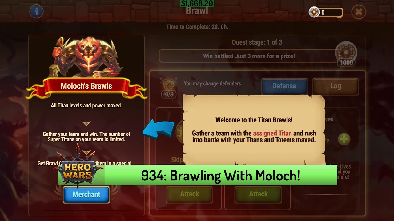 Let's Play Hero Wars 934: Titan Brawls Are Back Featuring Moloch!