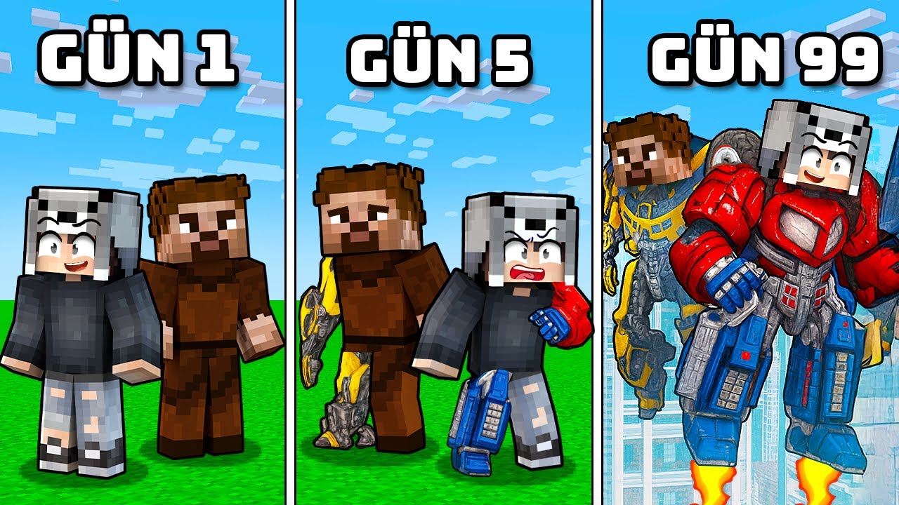 100 G&Uuml;N BOYUNCA TRANSFORMERS OLDUK - Minecraft