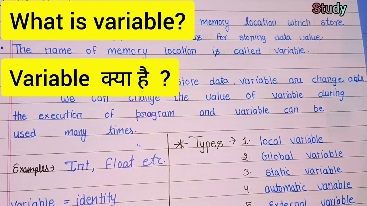 what is variable? Variable in C programming in Hindi। and it's typein Hindi . STUDY