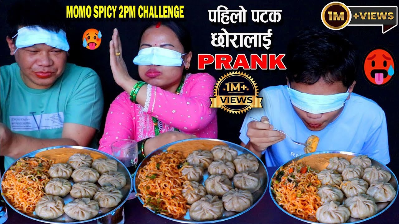 MOMO 🥟 SPICY 2PM NOODLES CHALLENGE AND PRANK 🔥🥵 WITH SON | SPICY FOOD EATING CHALLENGE @HamroSathi