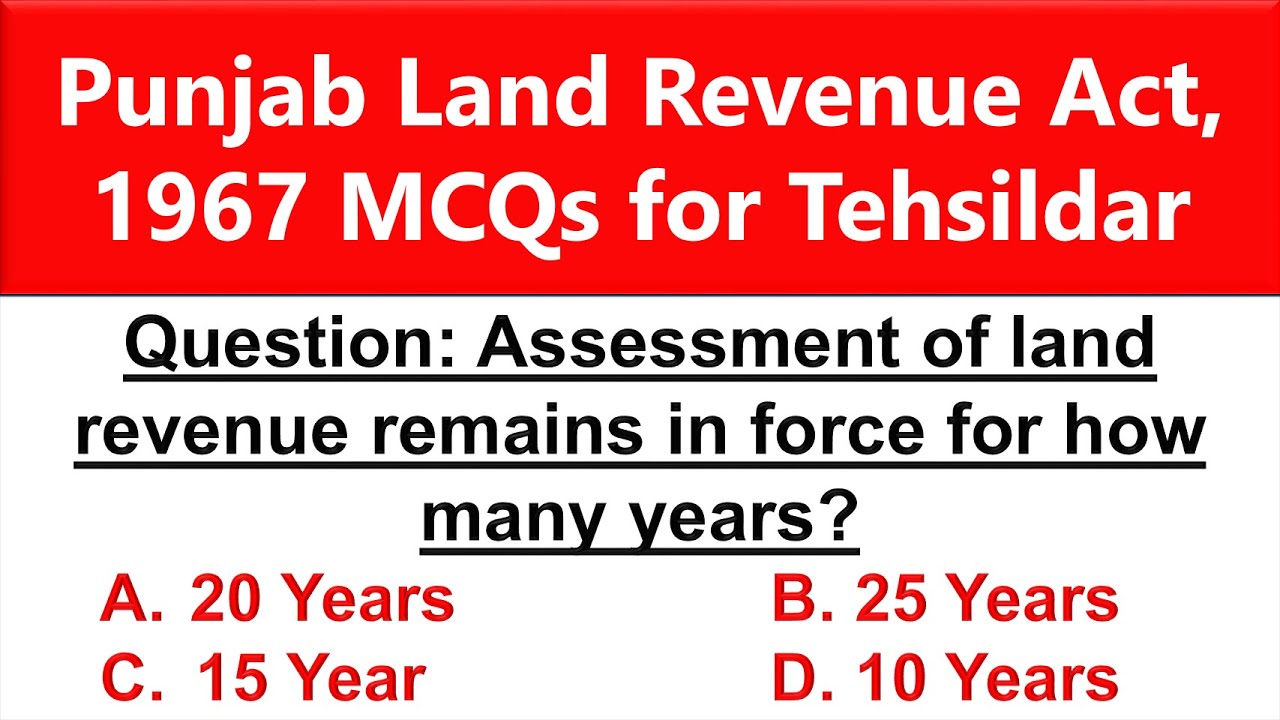 Punjab Land Revenue Act, 1967 MCQs | Most Important Questions for PPSC Tehsildar Exam | Part-02