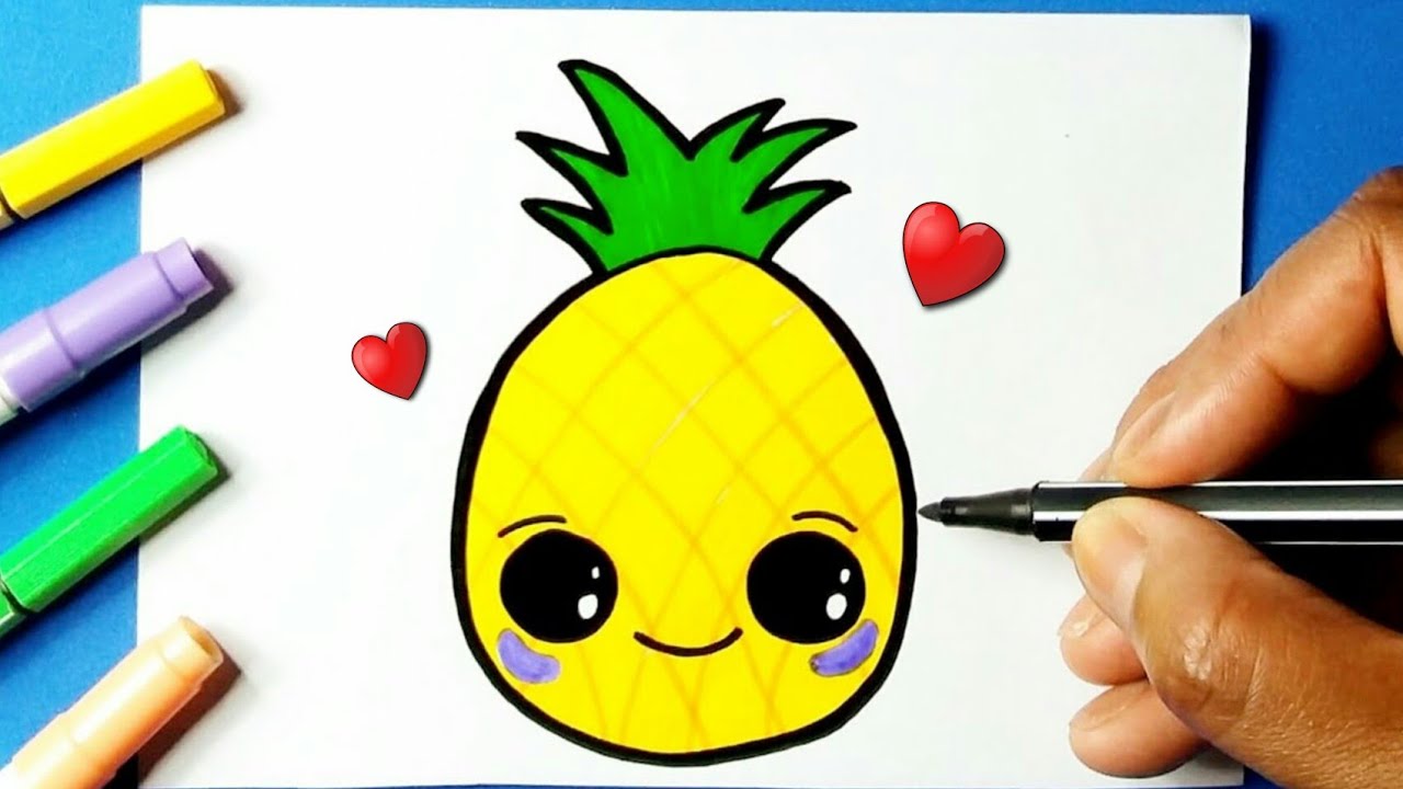 Como desenhar Abacaxi fofo Kawaii | Desenho para desenhar - Drawing to Draw