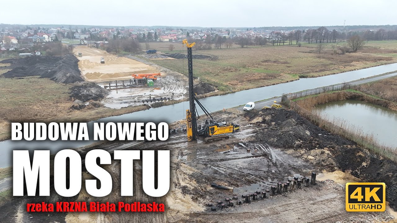Budowa nowego mostu na rzece Krzna w Białej Podlaskiej XII 2023 (4K)