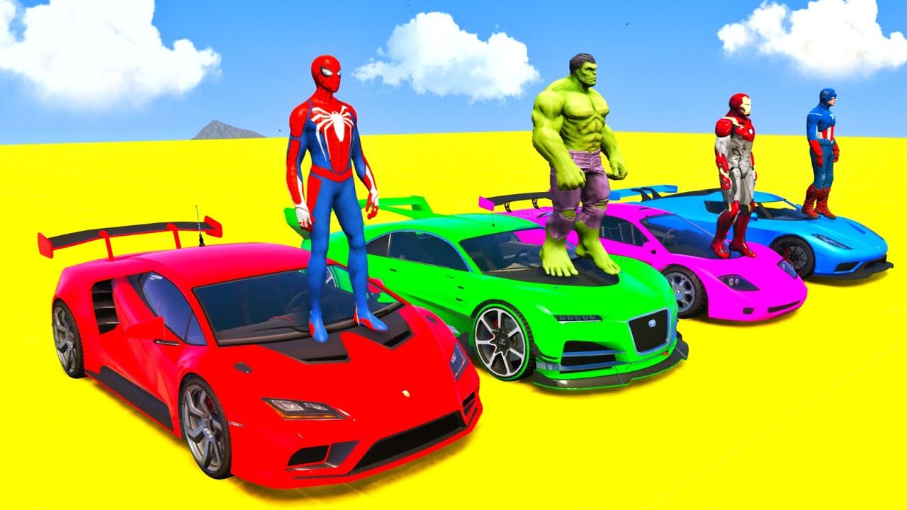 GTA 5 Spider-Man vs Superheroes Crazy Ramp Challenge with Super Cars | Episode 31