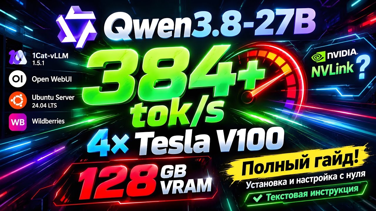 🔥 Qwen3.8 &mdash; 384+ ток/с НА ХЛАМЕ?! 😱 | 4&times; Tesla V100 &mdash; 128GB VRAM | ПОЛНЫЙ ГАЙД