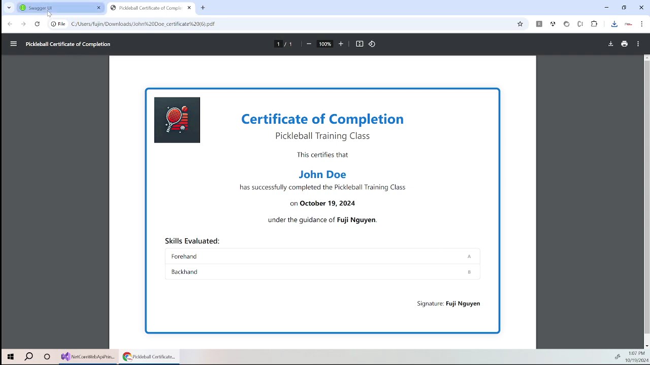 Test Run: .NET Core Web API Rendering HTML to PDF with Razor and PuppeteerSharp