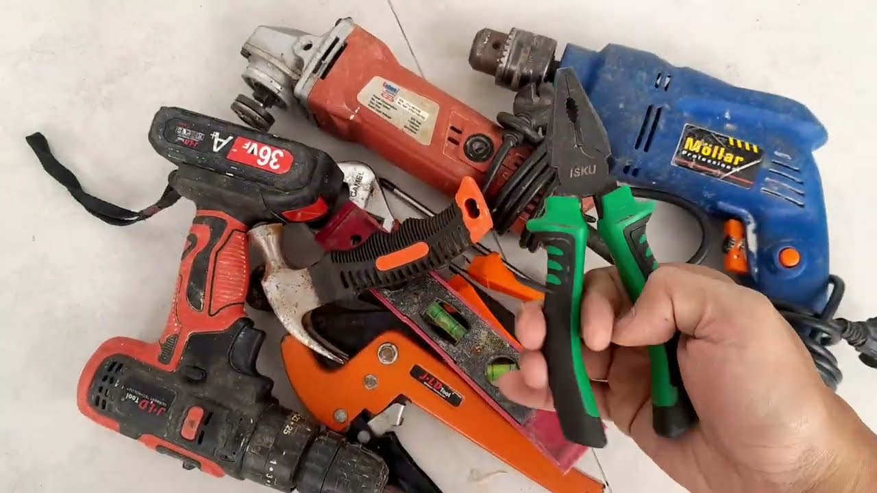 Tools Collection, Drill, Grinder, Hammer, Screwdriver, Pliers, Wrench,