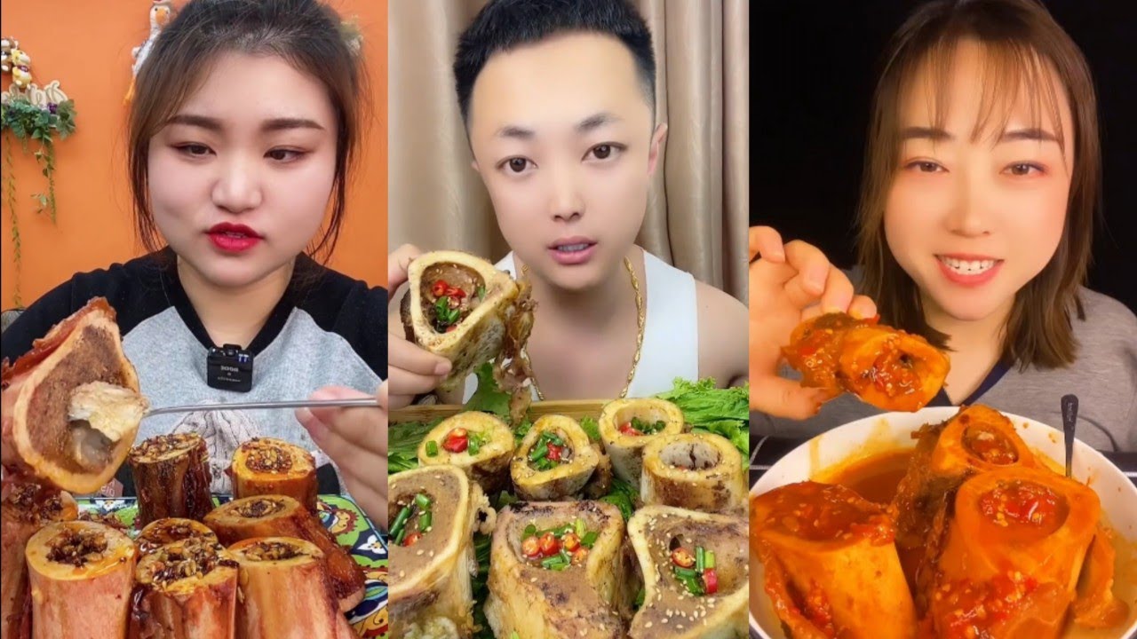 Chinese Food Mukbang Eating Show | Red beef bone marrow | Beef Bone Marrow Challenge #143(P425-427)
