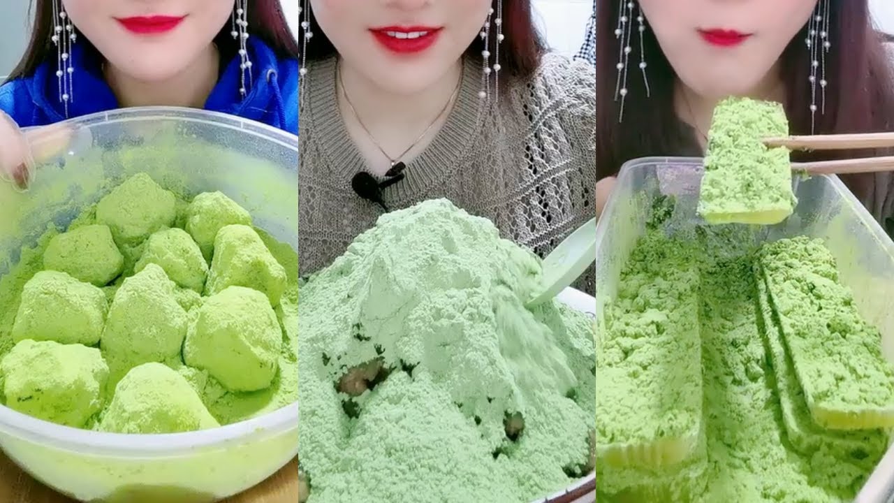 얼음먹방 HEAVY MATCHA POWDER ICE EATING ASMR P1164 💚🍵 CRUNCH ICE BLOCK ICE 녹차 | Матча | 抹茶