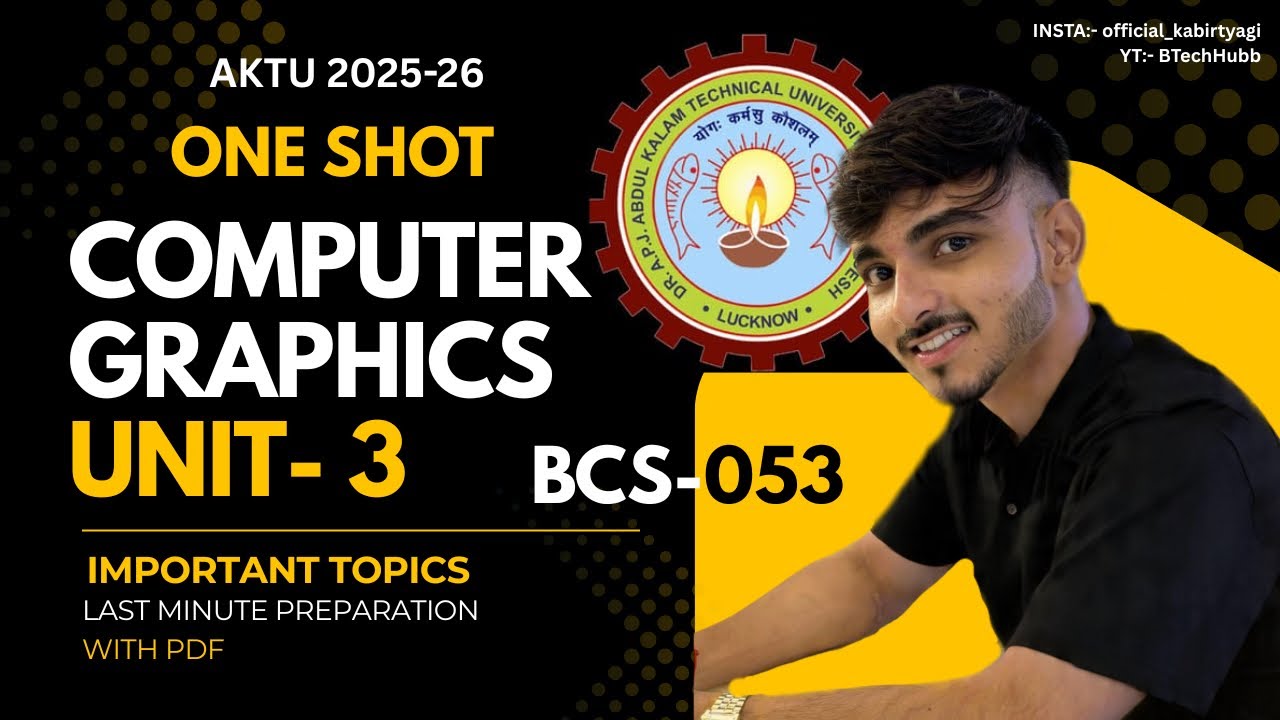 Computer Graphics Unit-3 One Shot 🔥 | AKTU Important Topics + Last Minute Revision | 2025-26