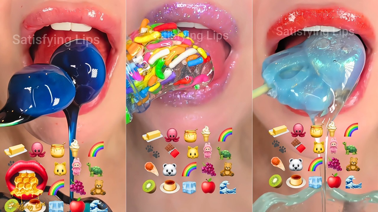 Very Satisfying ASMR Eating Emoji Food Challenge Honey Wax Candy Kohakutou