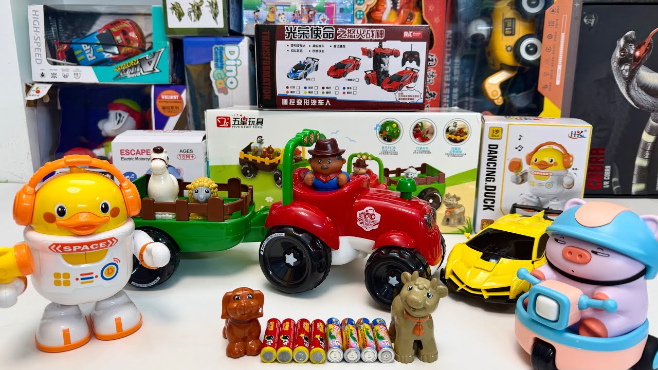 Unboxing Electric Happy Farm Tractor, Remote Control Racing Car, Electric Duck, Electric Pig