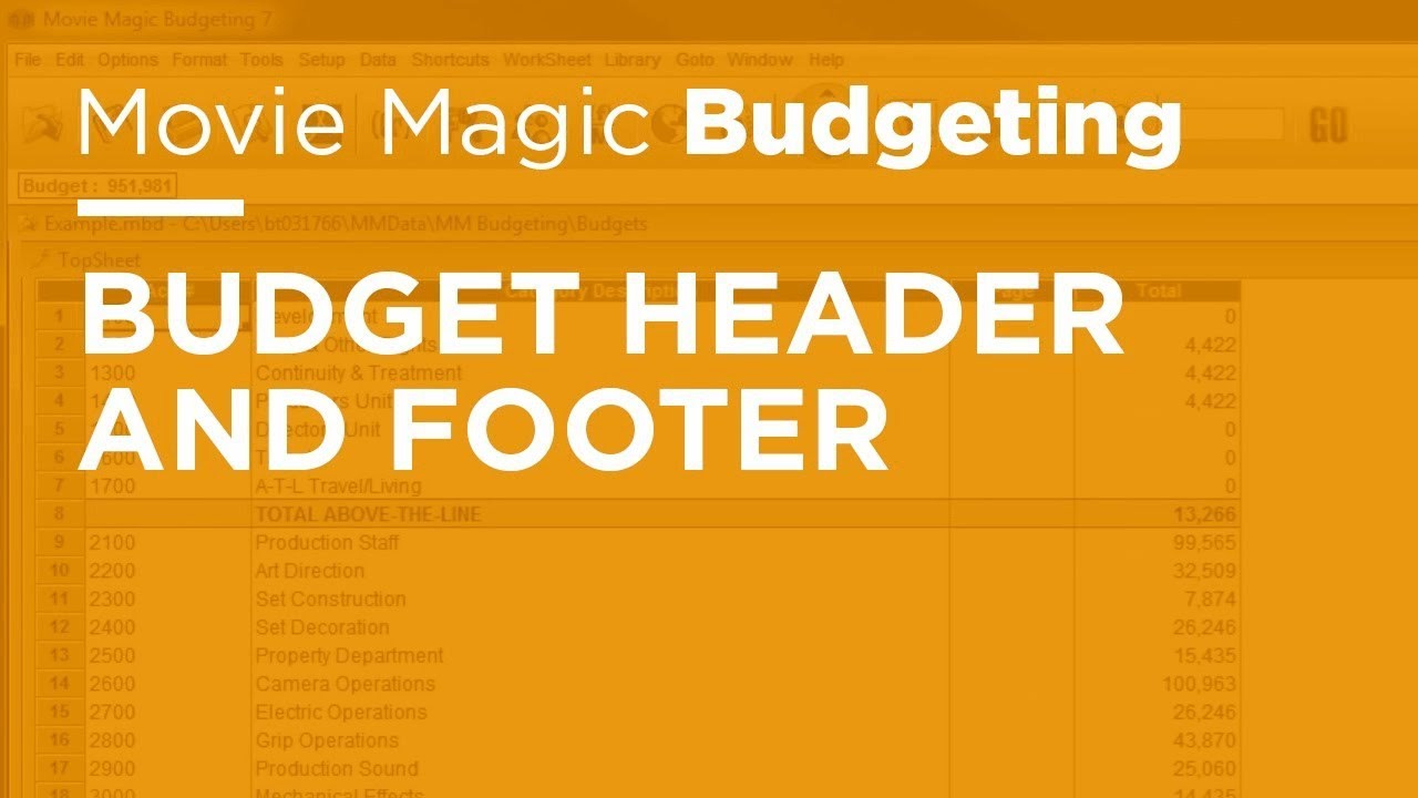 Legacy Movie Magic Budgeting - Budget Header & Footer