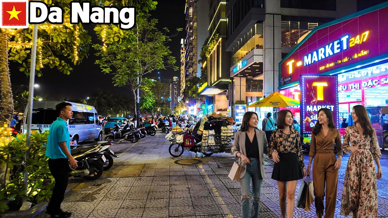 Da Nang Vietnam Nightlife at Son Tra Tourist Area near My Khe Beach - City Walking Tour