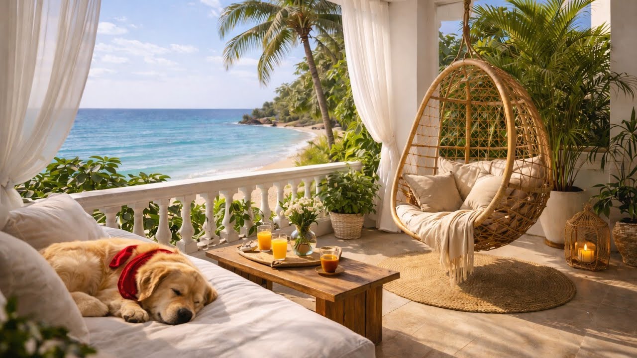 Ocean Wave & Crystal Healing Music 🌊💎 | Sleeping Puppy by the Beach Cabin | Calm, Relax & Meditate
