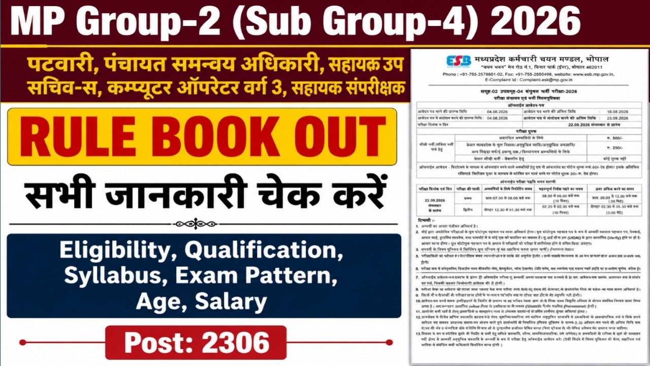 MPESB Group 2 Sub Group 4 Vacancy 2026 | Group 2 Sub Group 4 Vacancy 2026 : Eligibility, Q, Syllabus