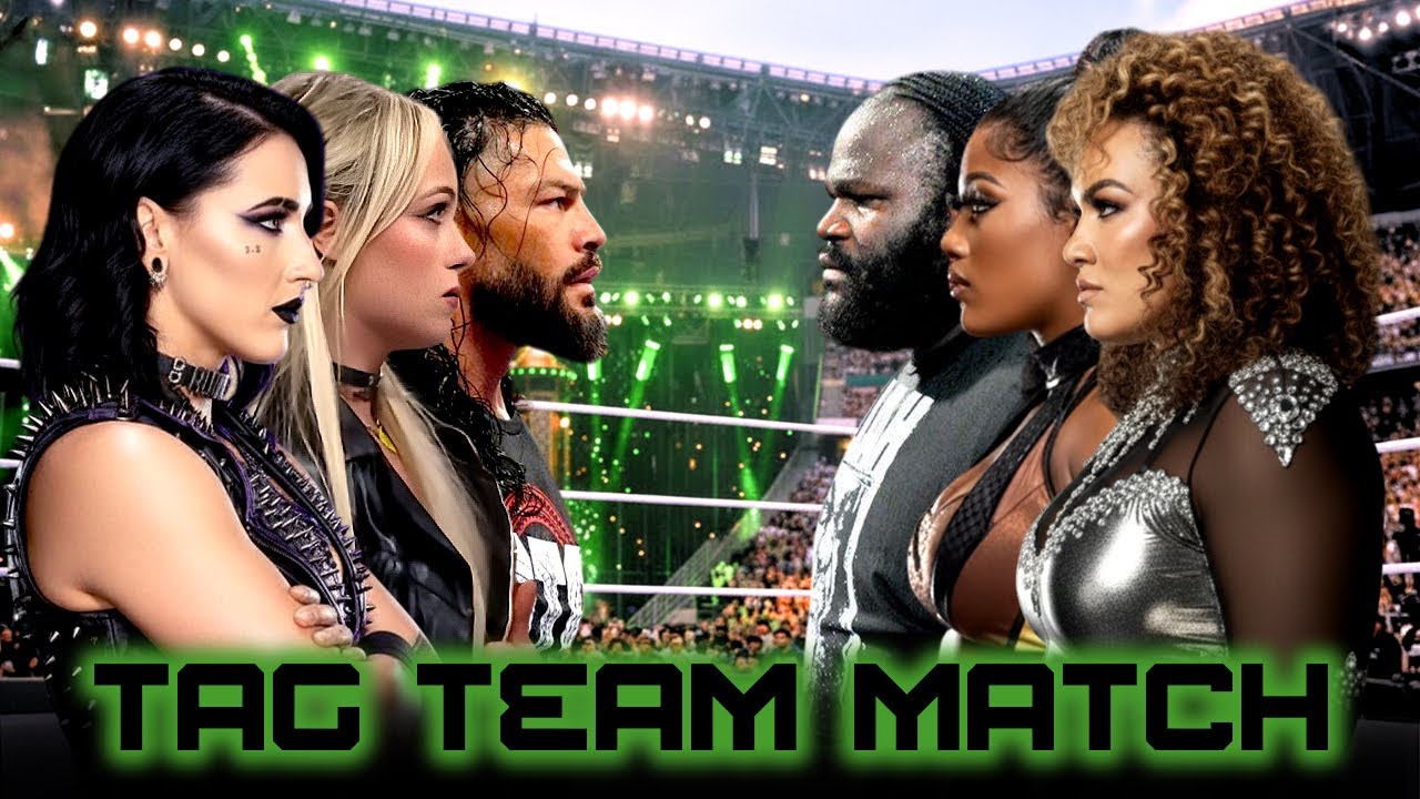 Матч командных боев WWE: Риа Рипли, Лив Морган, Роман Рейнс против Нии Джакс, легенды Лэша Марка ...