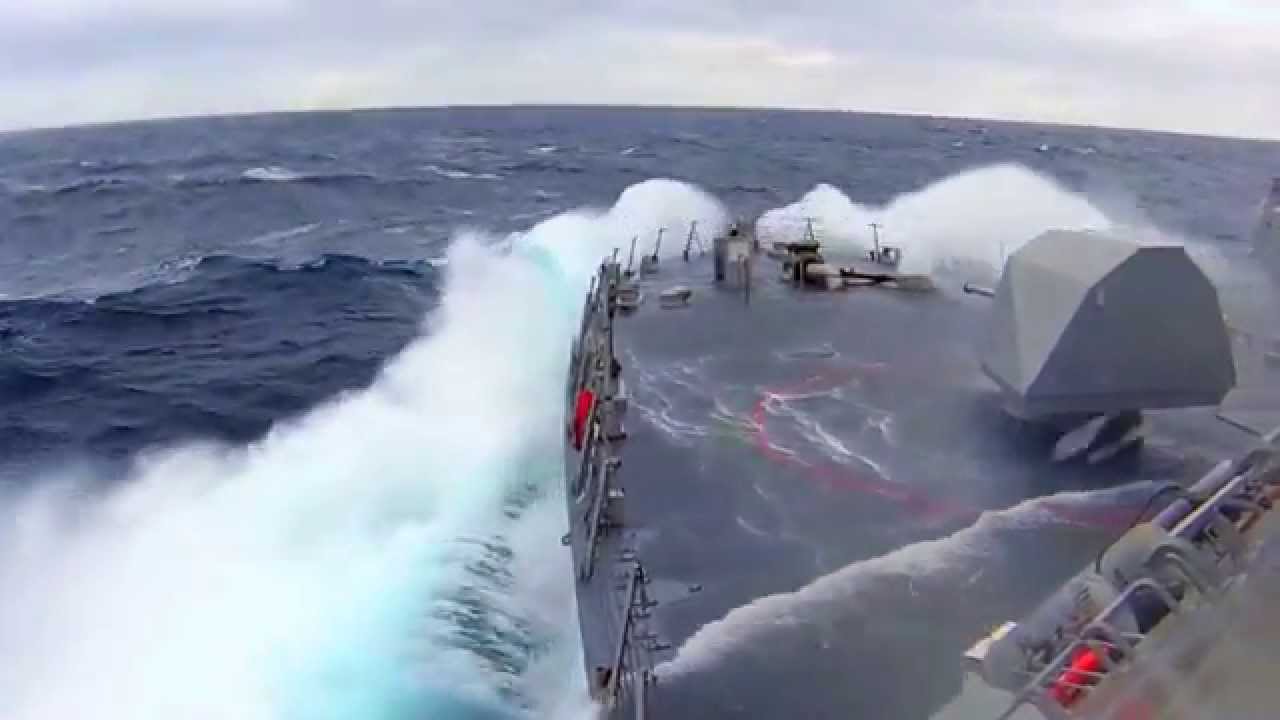 Watch combat ship USS Fort Worth during Rough Seas