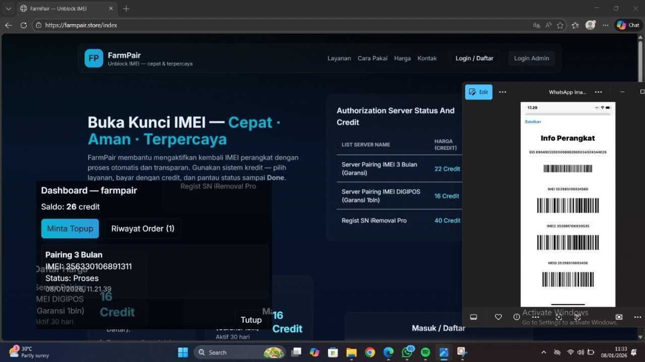 TOOLS PAIRING IMEI || Sewa jaringan 3 bulan dan 1 Bulan,Regist sn iremoval pro 2026 Terbaru