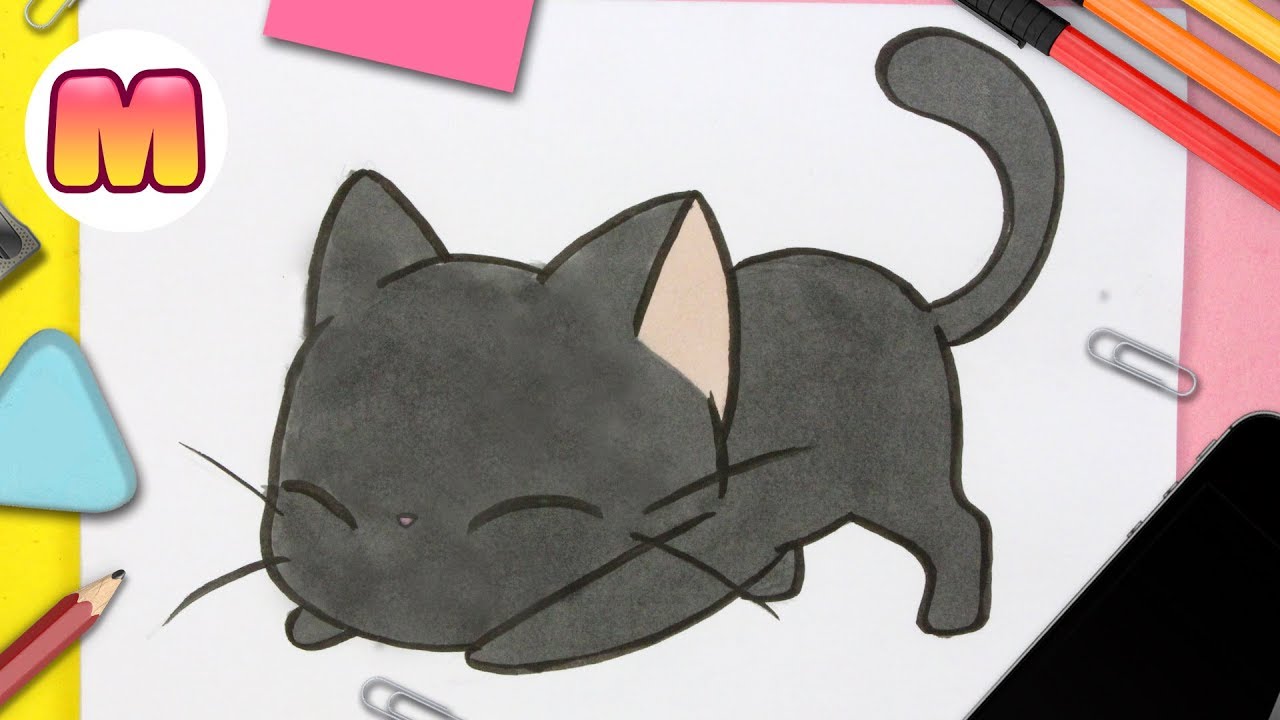 COMO DIBUJAR UN GATO KAWAII - Dibujos kawaii faciles - aprender a dibujar animales kawaii