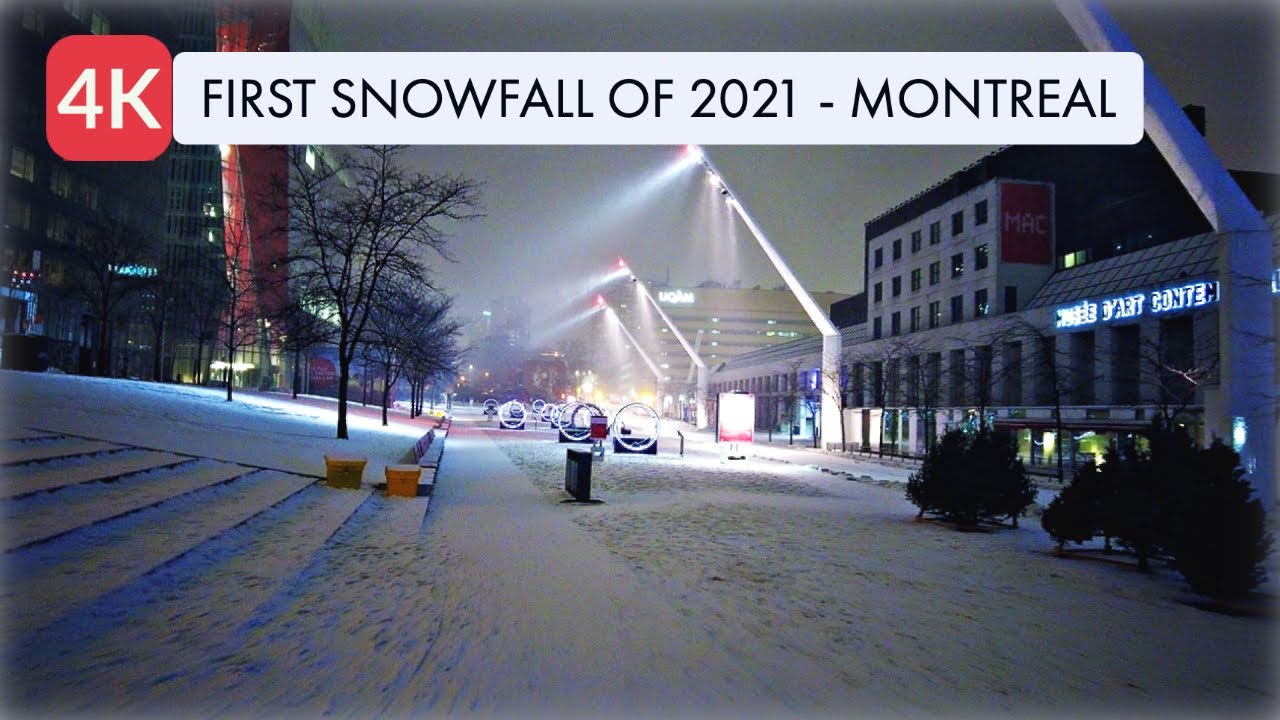 [4K] FIRST SNOWFALL (2021) MONTREAL, DOWNTOWN & LUMINOTHERAPY EXHIBITION