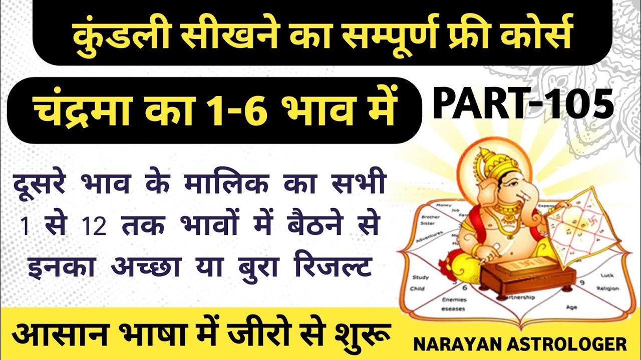 Astrology Full Course Part 105 | मिथुन लग्न की कुंडली में दूसरे भाव स्वामी चंद्रमा का 1-6 भाव में