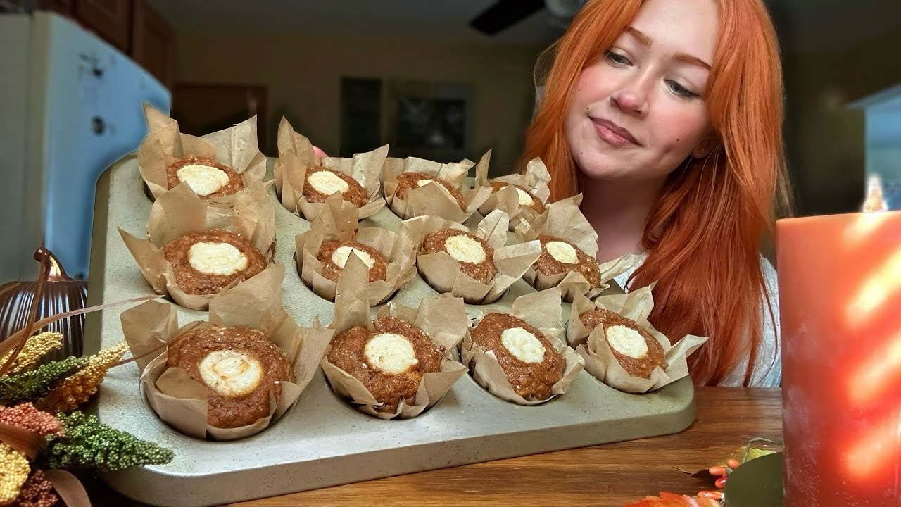 ASMR Baking Pumpkin Muffins on a Rainy Day (Close Breathy Whispers, Rain Sounds)