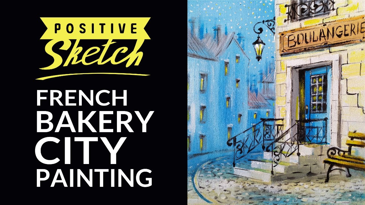 Acrylic painting, French Bakery, Cityscape, Painting tutorial